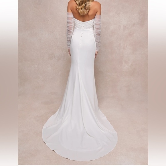 Lulus Eternal Bliss White Tulle Off-the-Shoulder Bustier Maxi Dress Small NWOT - Picture 2 of 12